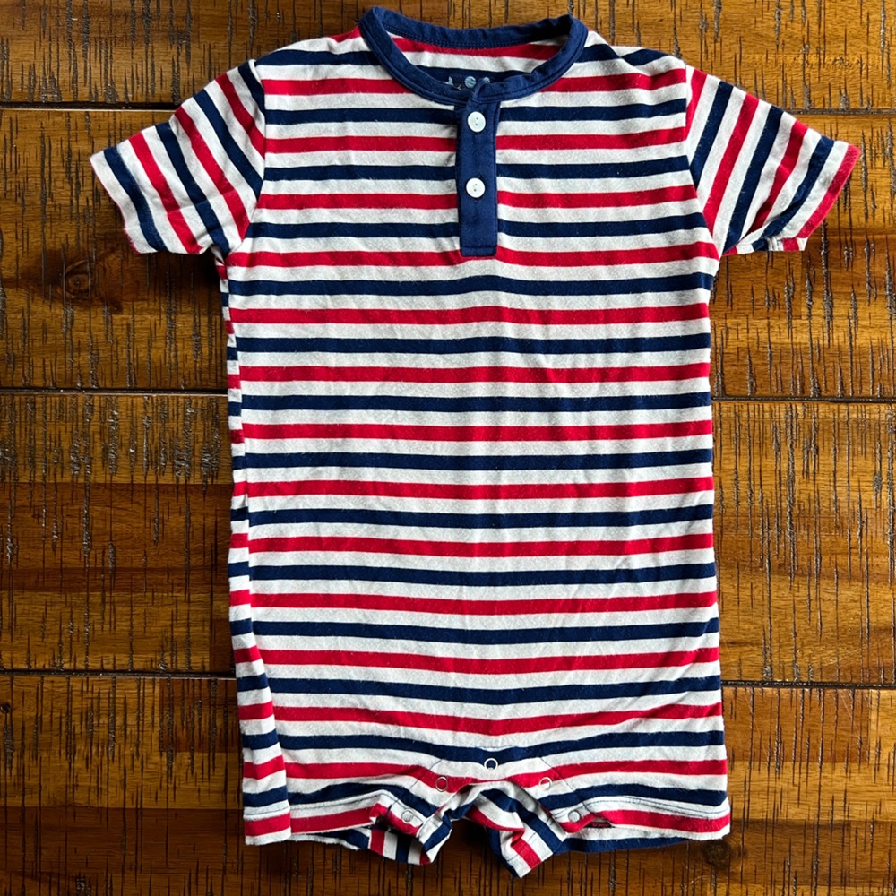 KicKee Pants Short Sleeve Striped Romper: 6-12 months